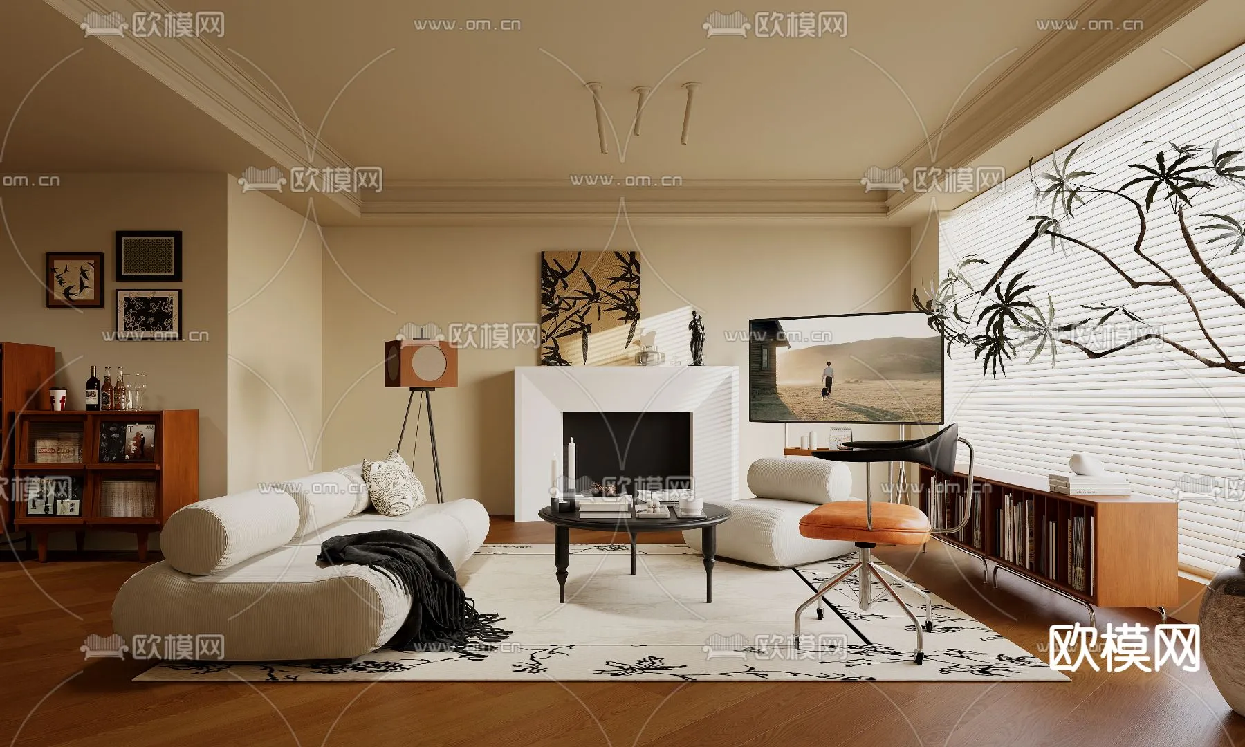 LIVING ROOM - MODERN STYLE - CORONA - 3D MODEL - 1834