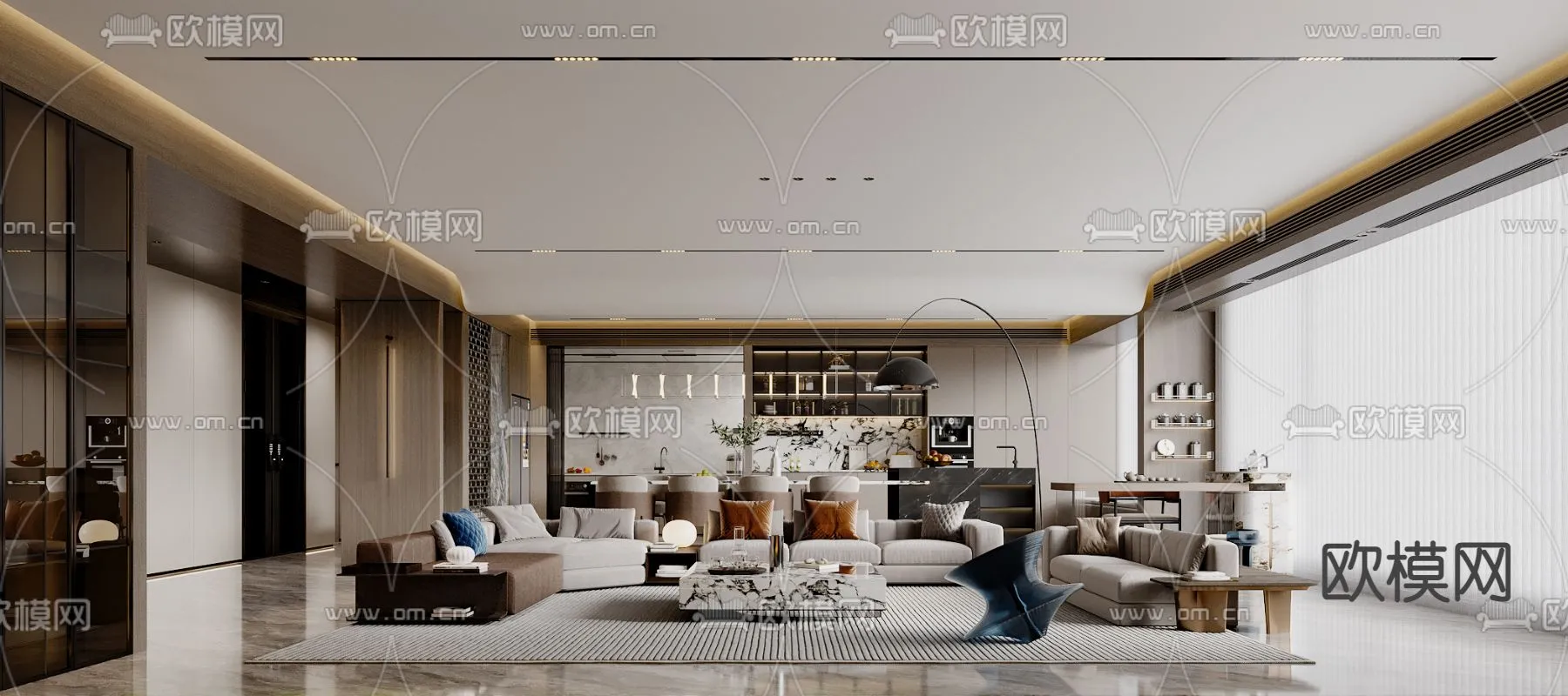 LIVING ROOM - MODERN STYLE - CORONA - 3D MODEL - 1911