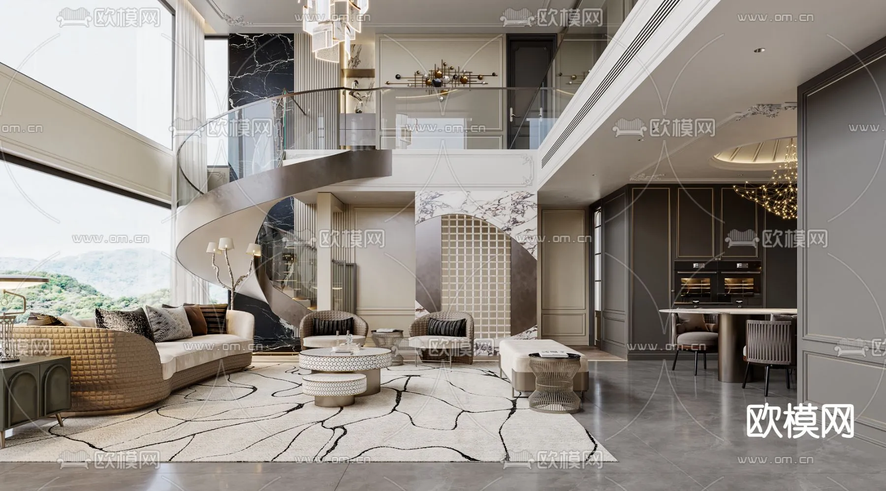 LIVING ROOM - MODERN STYLE - CORONA - 3D MODEL - 2024