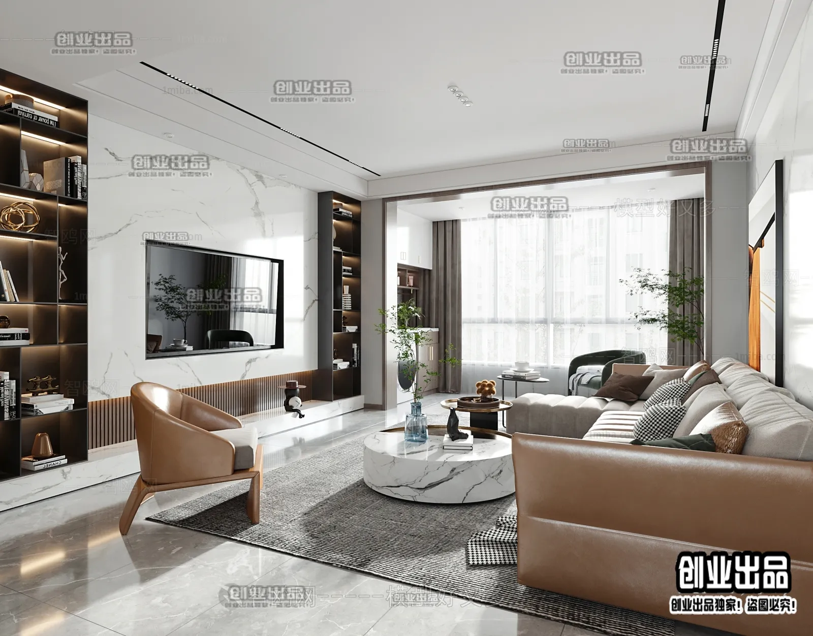 Living Room - Modern Style Interior 3D Scenes - 001