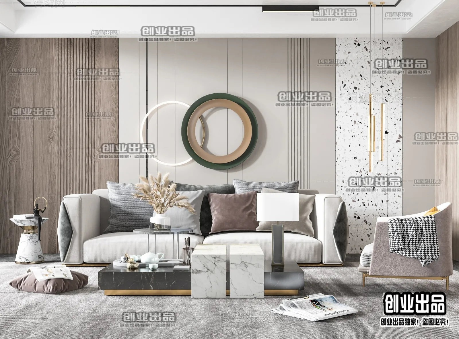 Living Room - Modern Style Interior 3D Scenes - 002