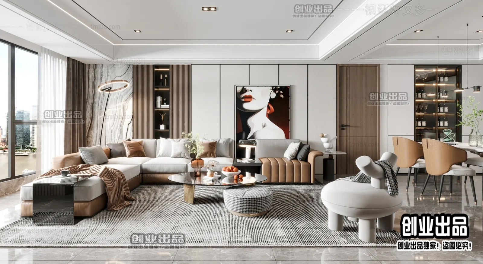 Living Room - Modern Style Interior 3D Scenes - 003