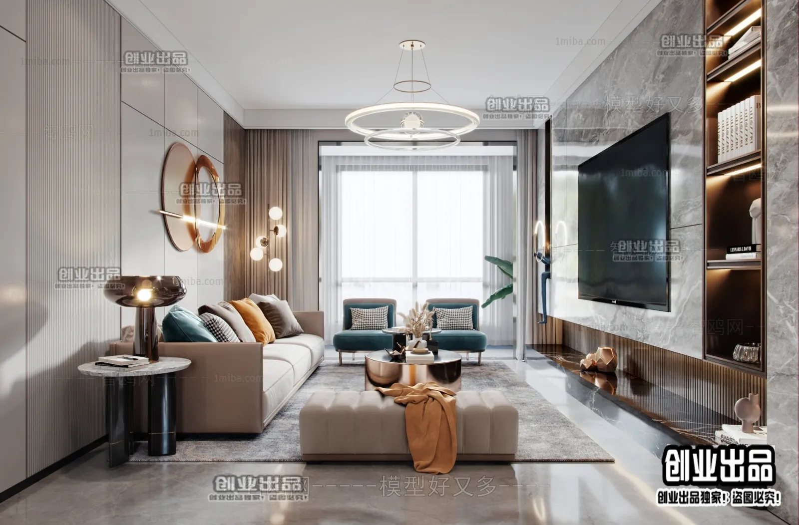Living Room - Modern Style Interior 3D Scenes - 004