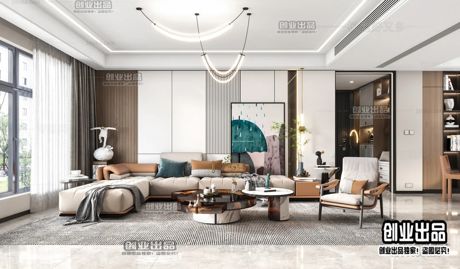Living Room - Modern Style Interior 3D Scenes - 006