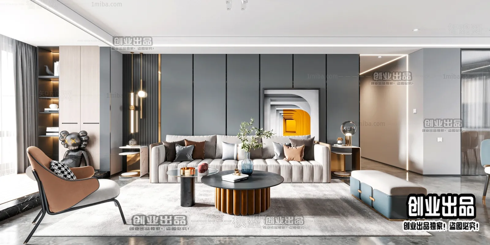 Living Room - Modern Style Interior 3D Scenes - 007