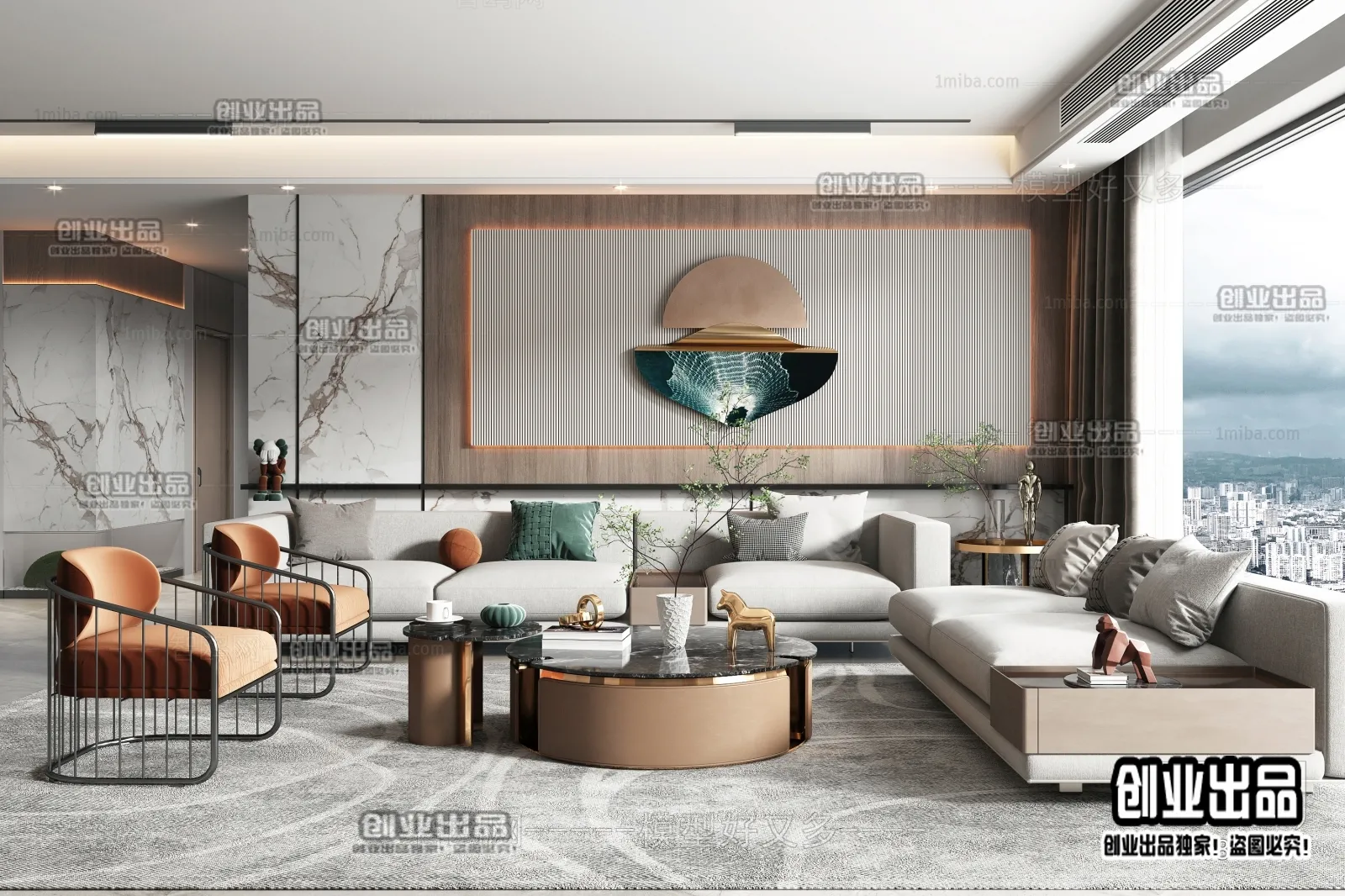 Living Room - Modern Style Interior 3D Scenes - 009