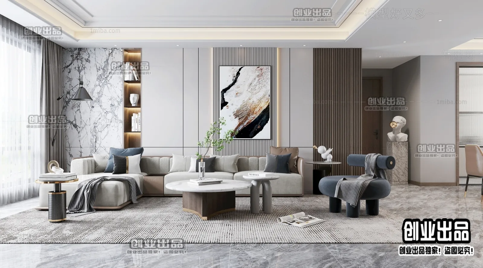 Living Room - Modern Style Interior 3D Scenes - 010
