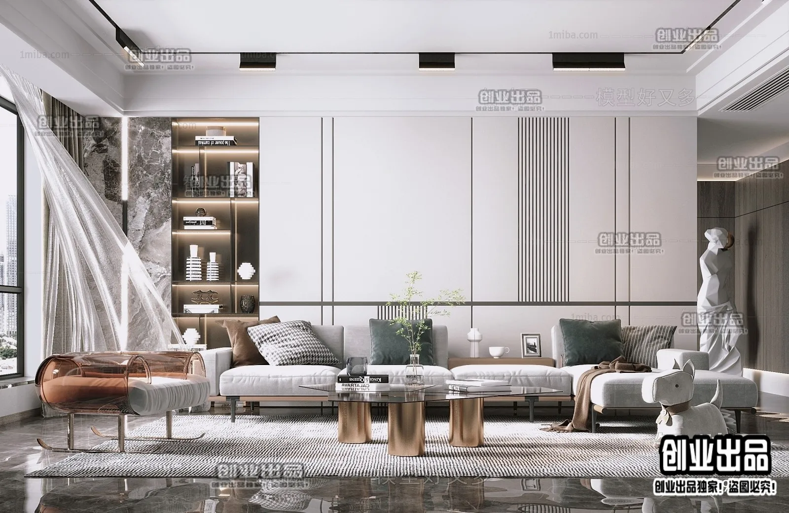 Living Room - Modern Style Interior 3D Scenes - 012