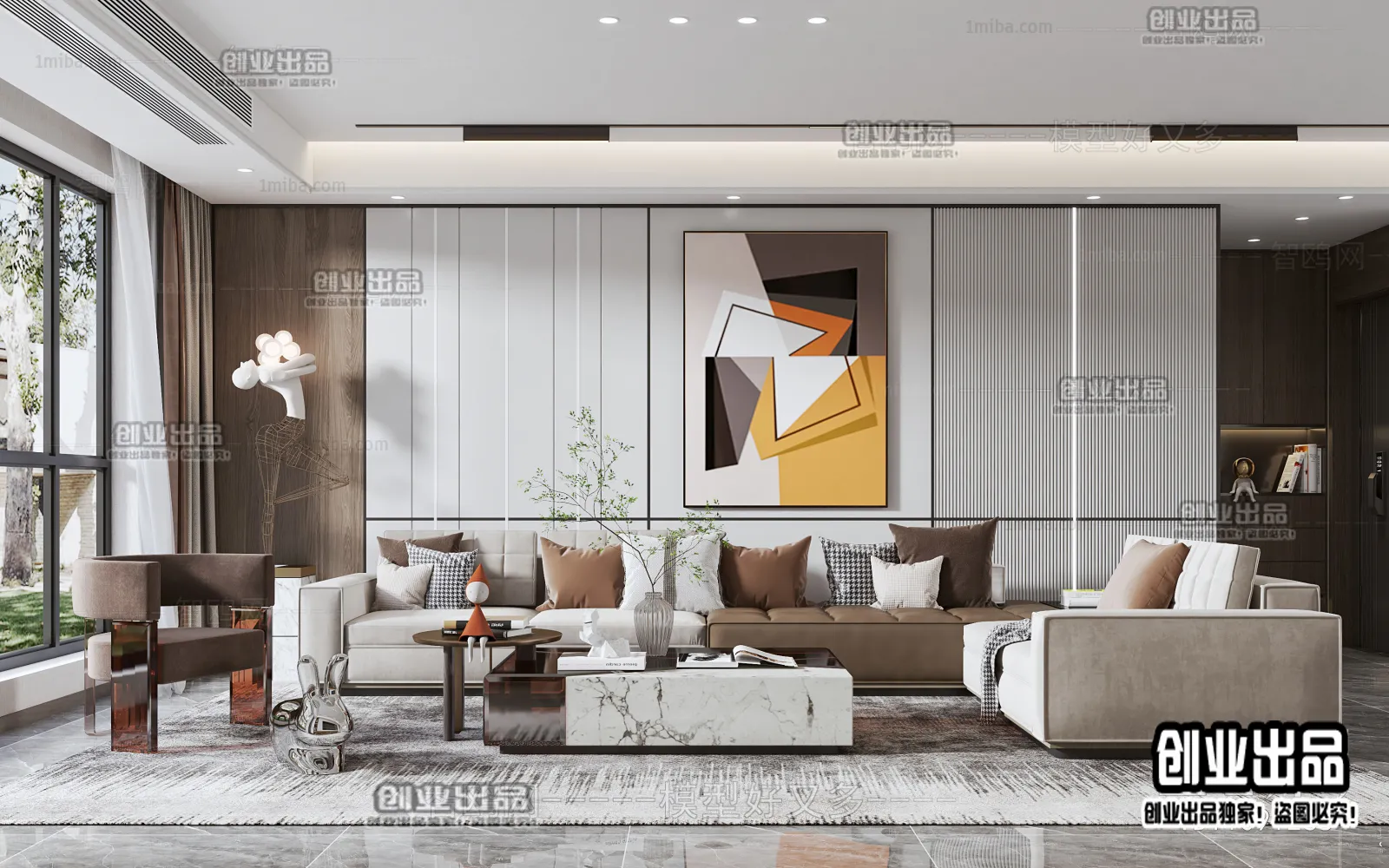 Living Room - Modern Style Interior 3D Scenes - 014