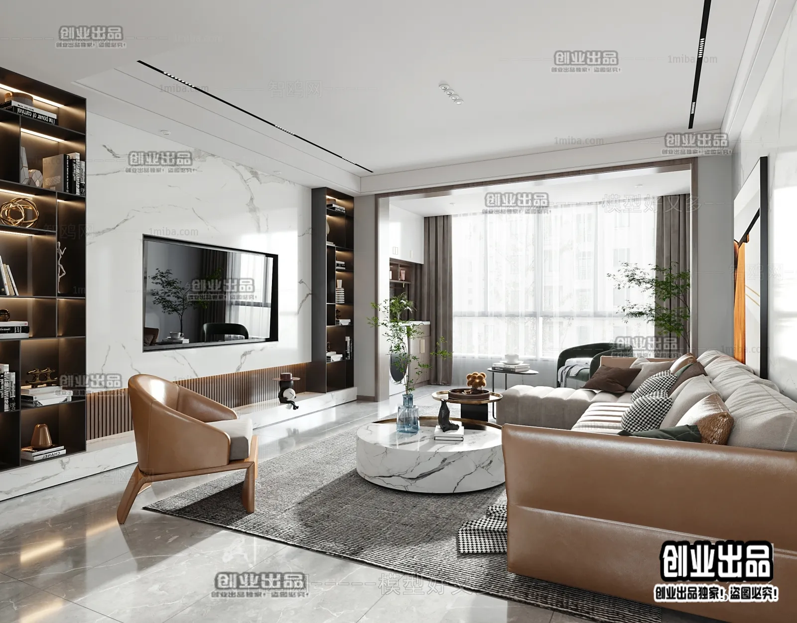 Living Room - Modern Style Interior 3D Scenes - 015