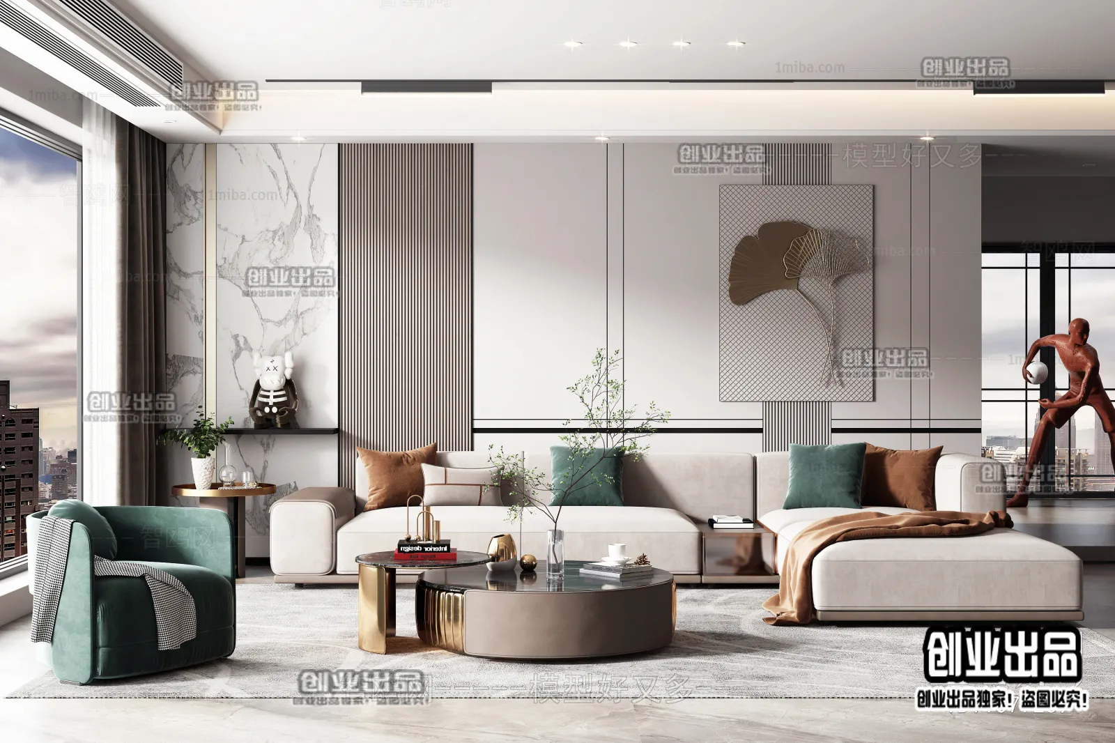Living Room - Modern Style Interior 3D Scenes - 016