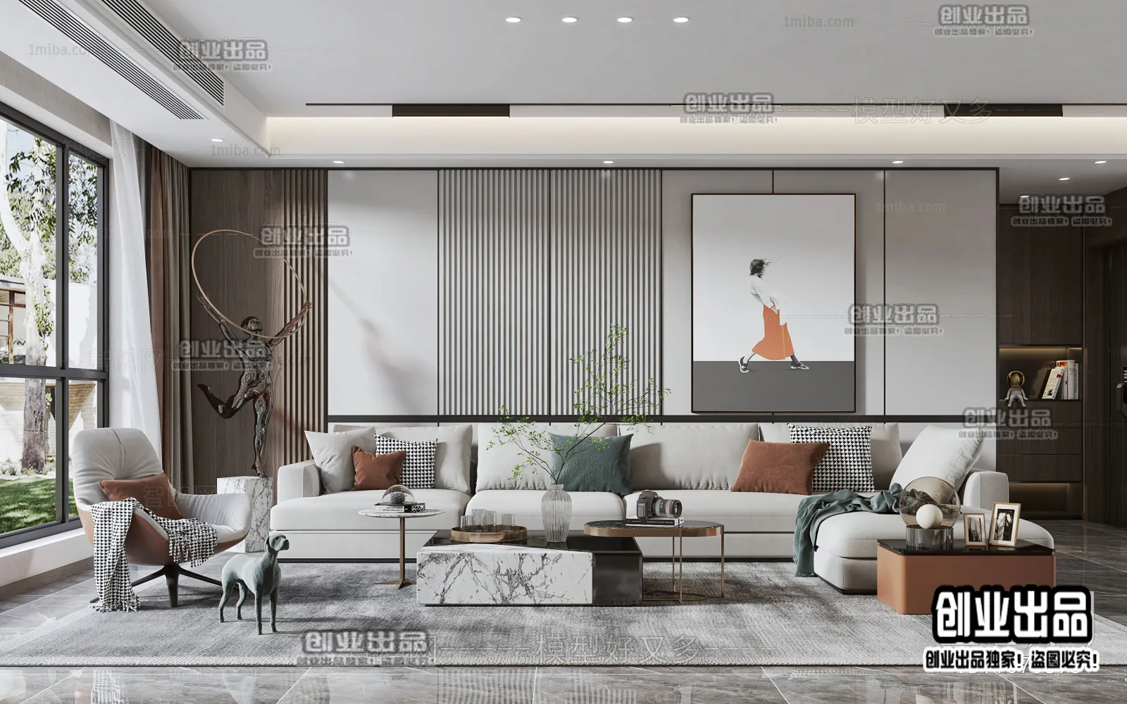 Living Room - Modern Style Interior 3D Scenes - 017