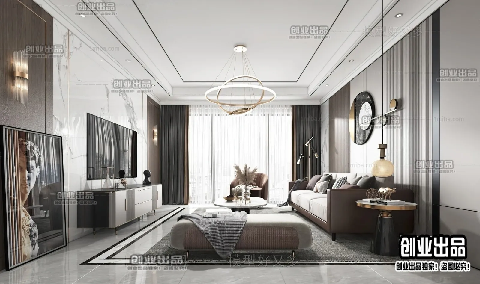 Living Room - Modern Style Interior 3D Scenes - 022