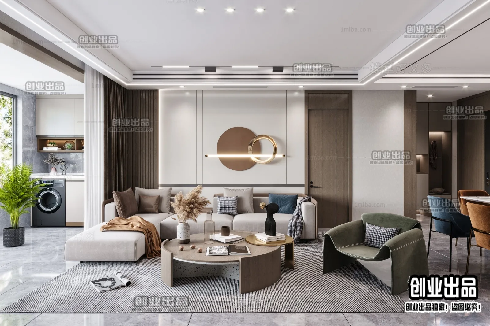 Living Room - Modern Style Interior 3D Scenes - 025