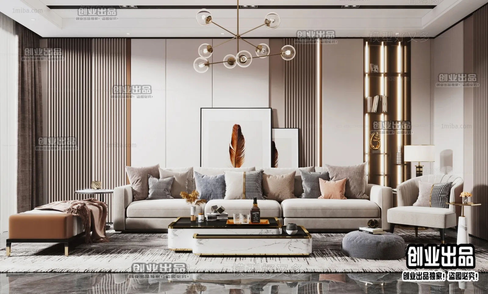 Living Room - Modern Style Interior 3D Scenes - 026