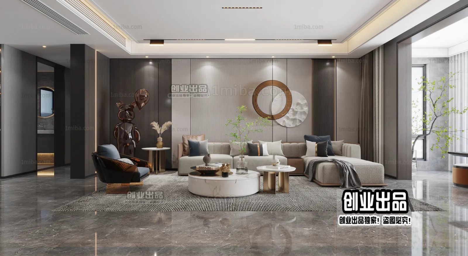 Living Room - Modern Style Interior 3D Scenes - 028