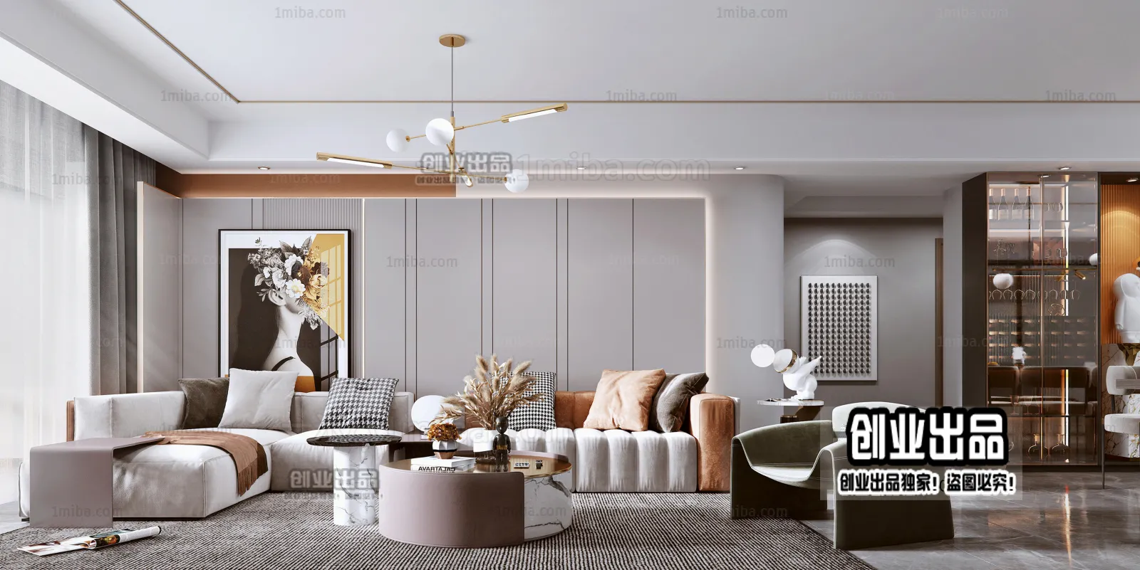 Living Room - Modern Style Interior 3D Scenes - 029