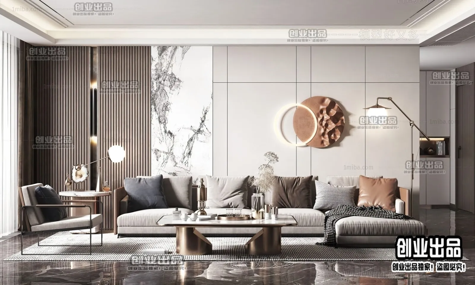 Living Room - Modern Style Interior 3D Scenes - 032