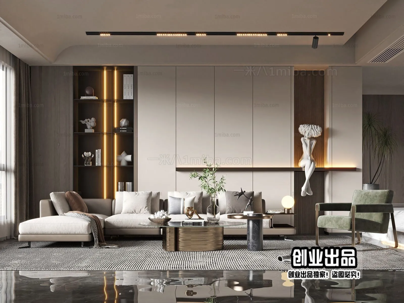 Living Room - Modern Style Interior 3D Scenes - 034
