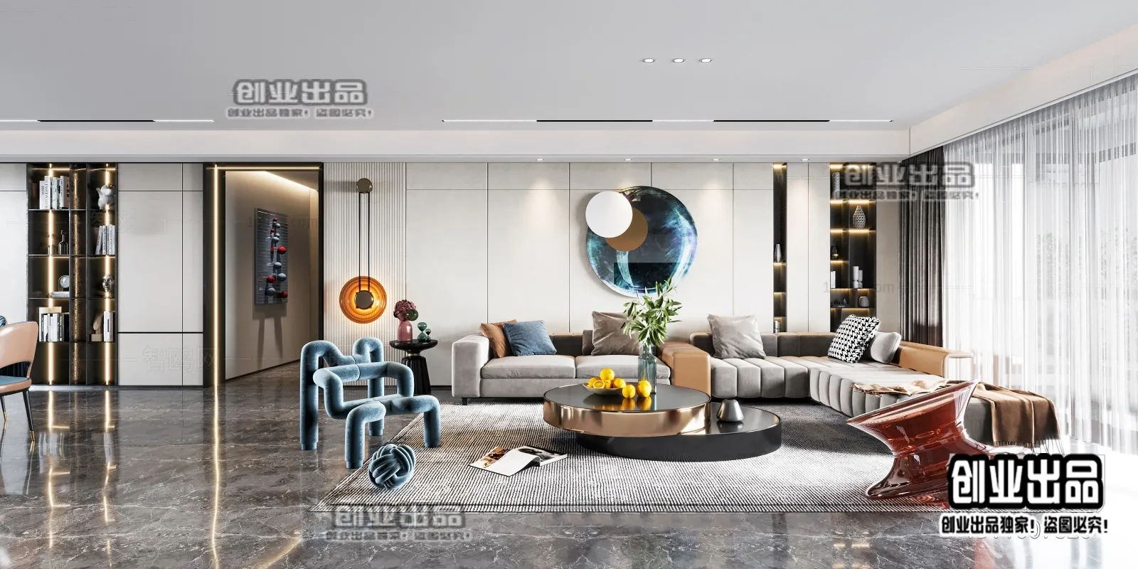 Living Room - Modern Style Interior 3D Scenes - 035