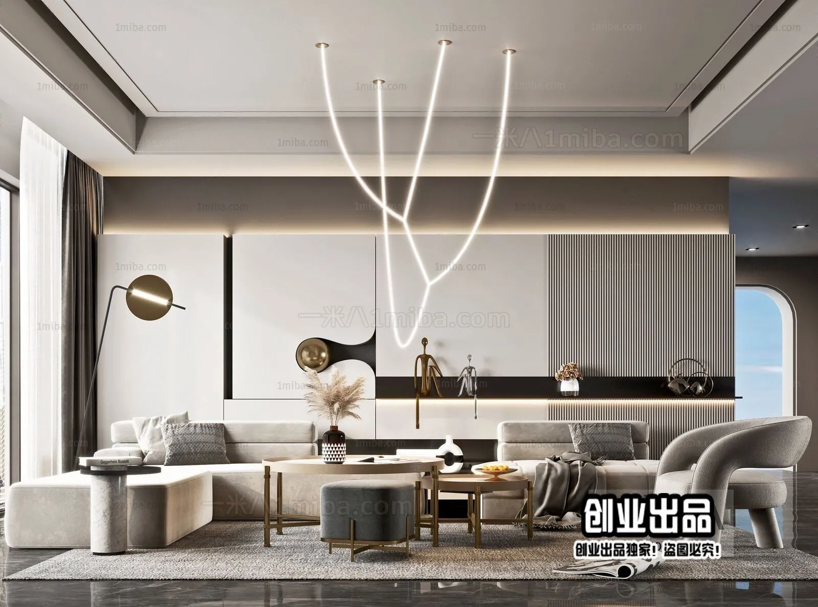 Living Room - Modern Style Interior 3D Scenes - 036