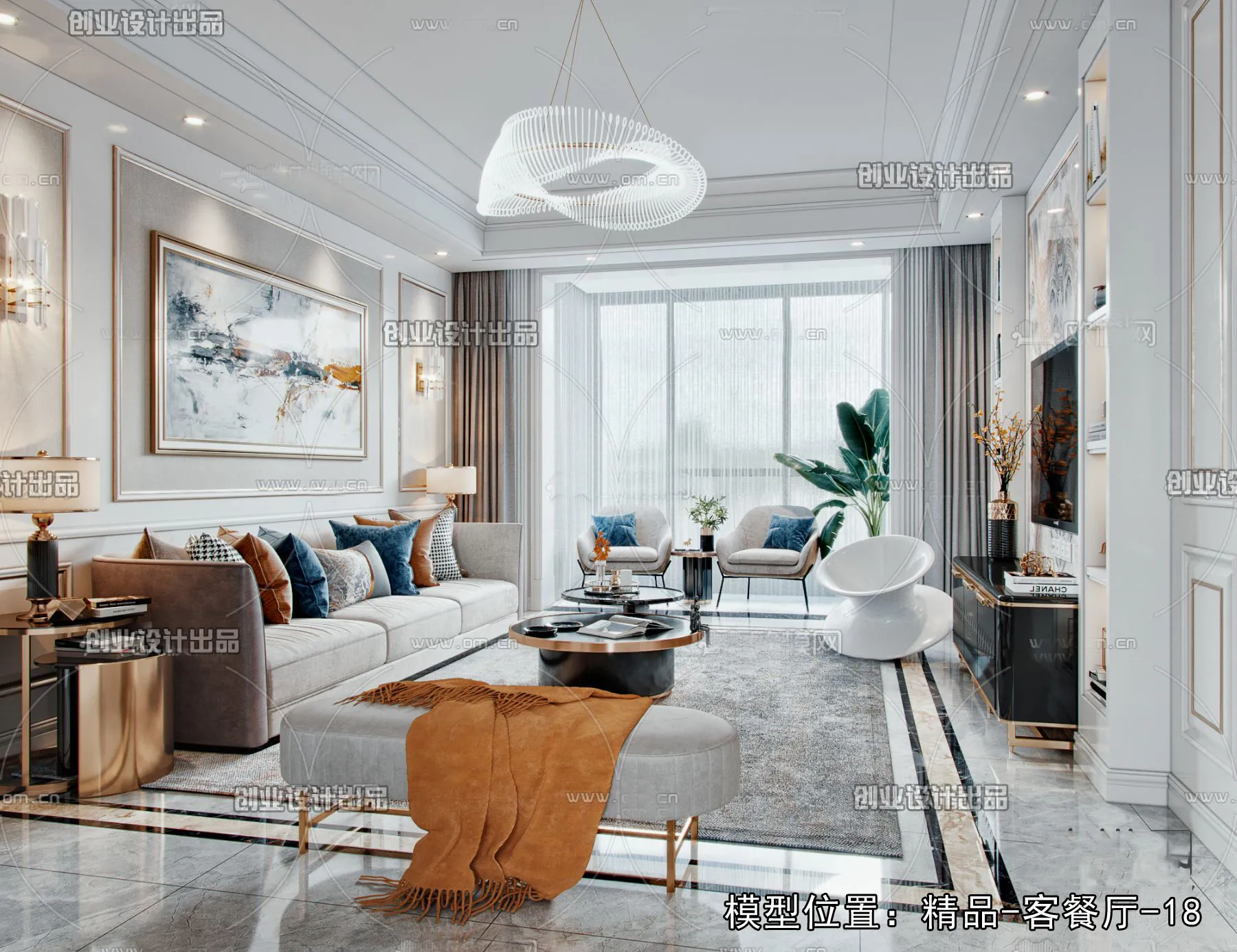 Living Room - Modern Style Interior 3D Scenes - 039