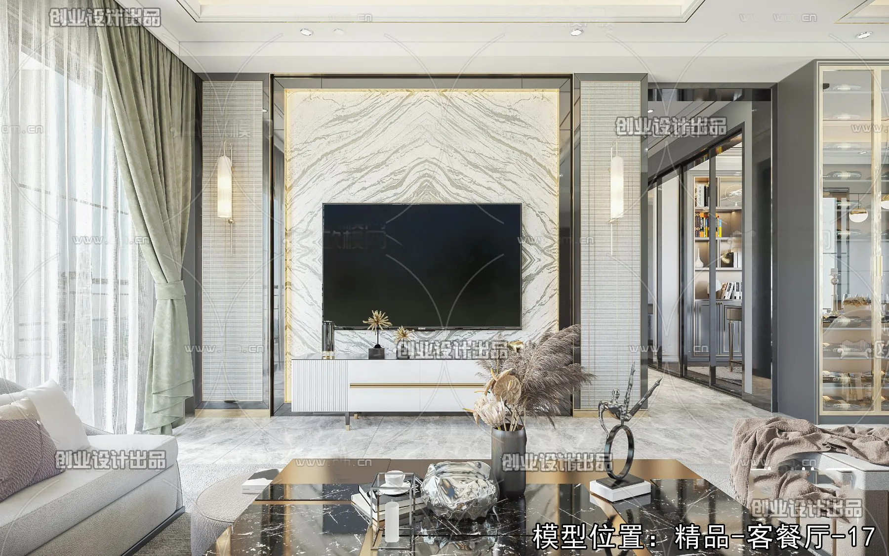 Living Room - Modern Style Interior 3D Scenes - 040