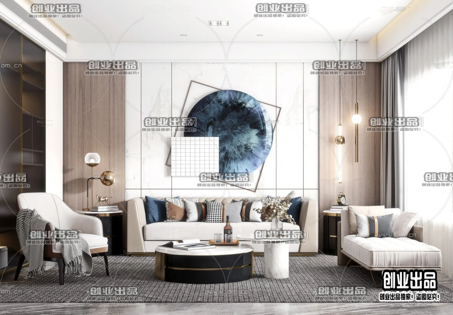 Living Room - Modern Style Interior 3D Scenes - 046