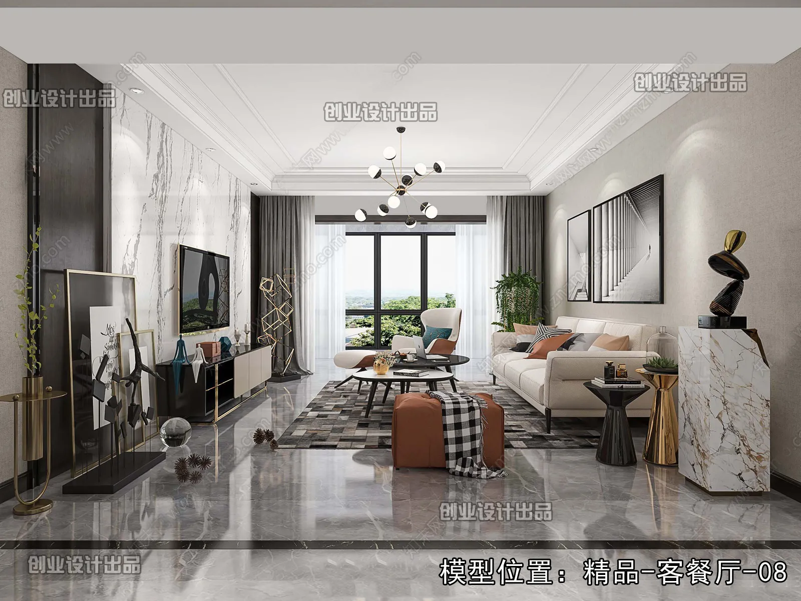 Living Room - Modern Style Interior 3D Scenes - 050