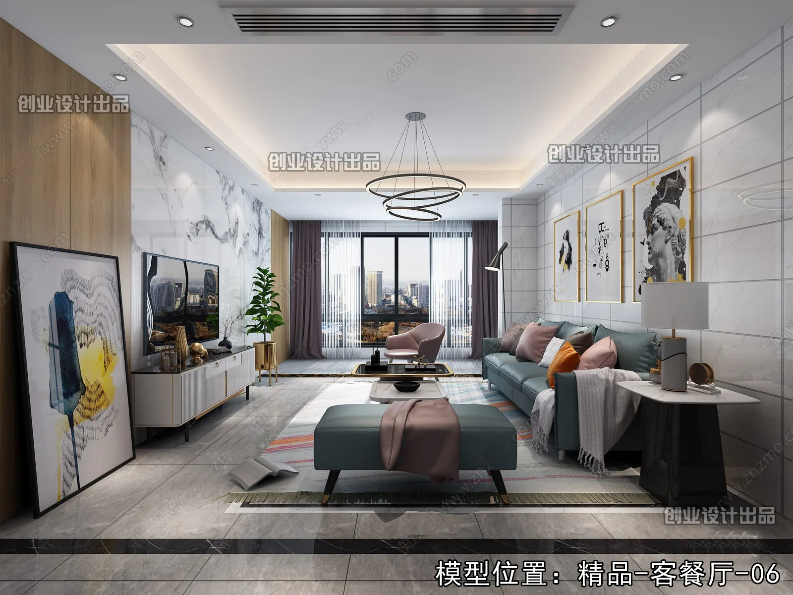Living Room - Modern Style Interior 3D Scenes - 052