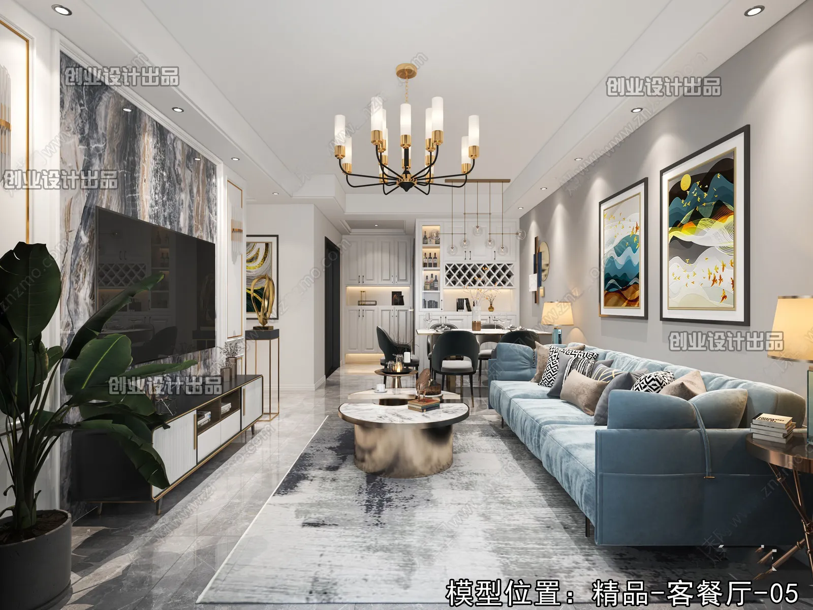 Living Room - Modern Style Interior 3D Scenes - 053