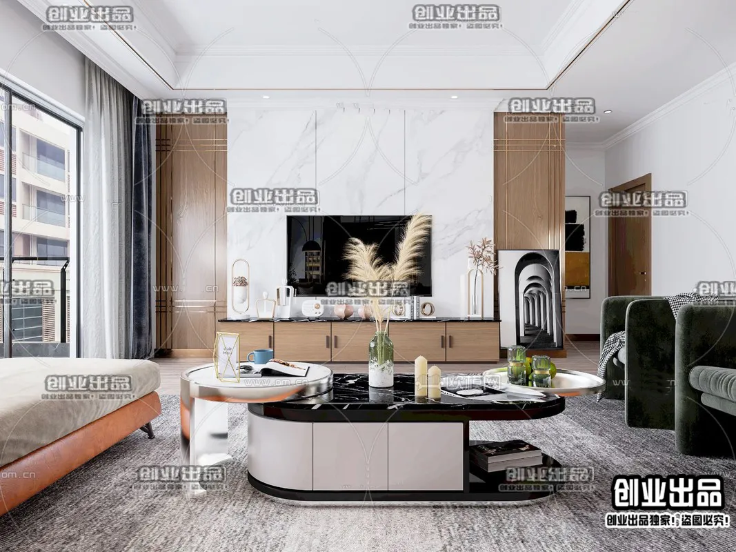 Living Room - Modern Style Interior 3D Scenes - 064