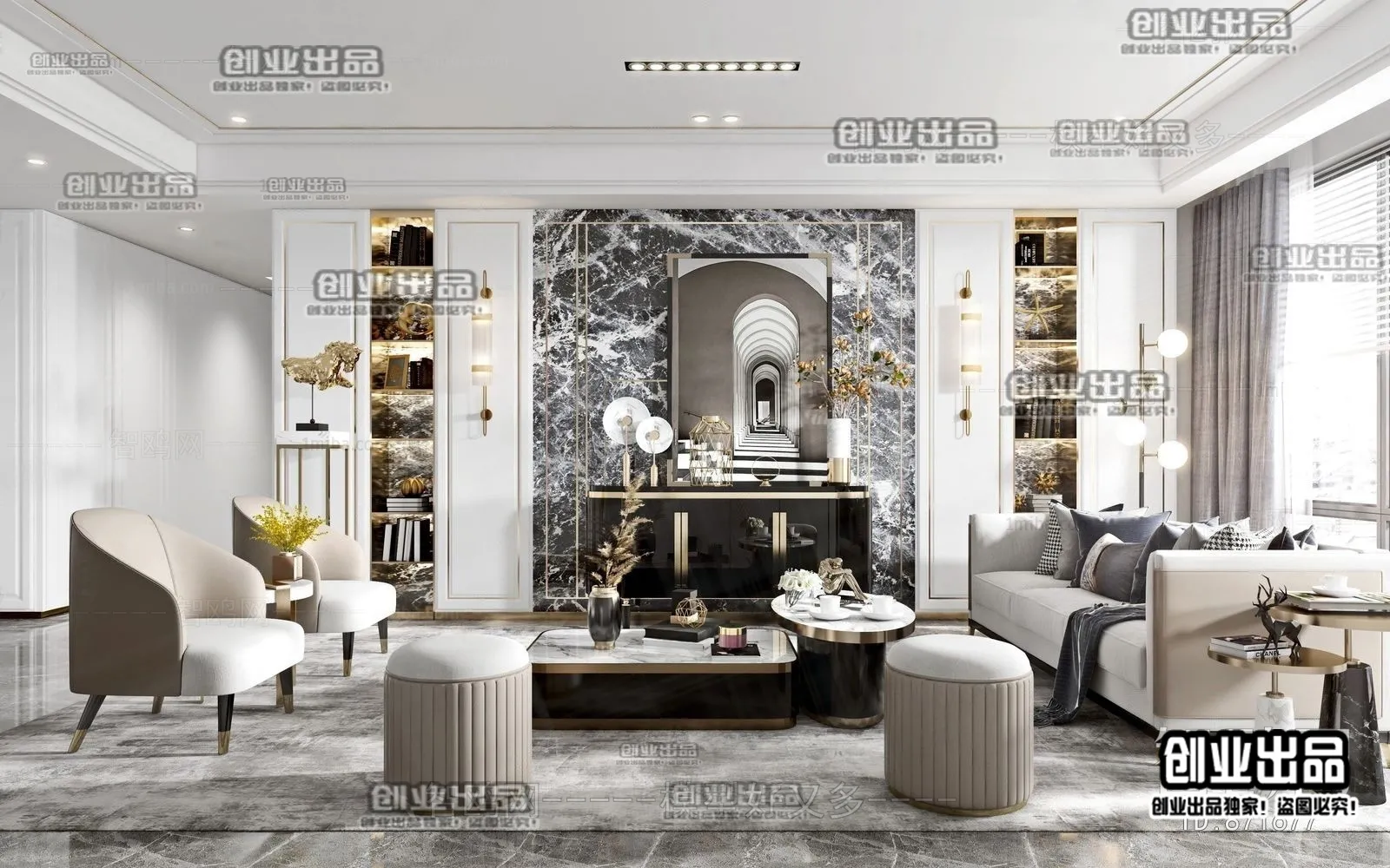 Living Room - Modern Style Interior 3D Scenes - 066