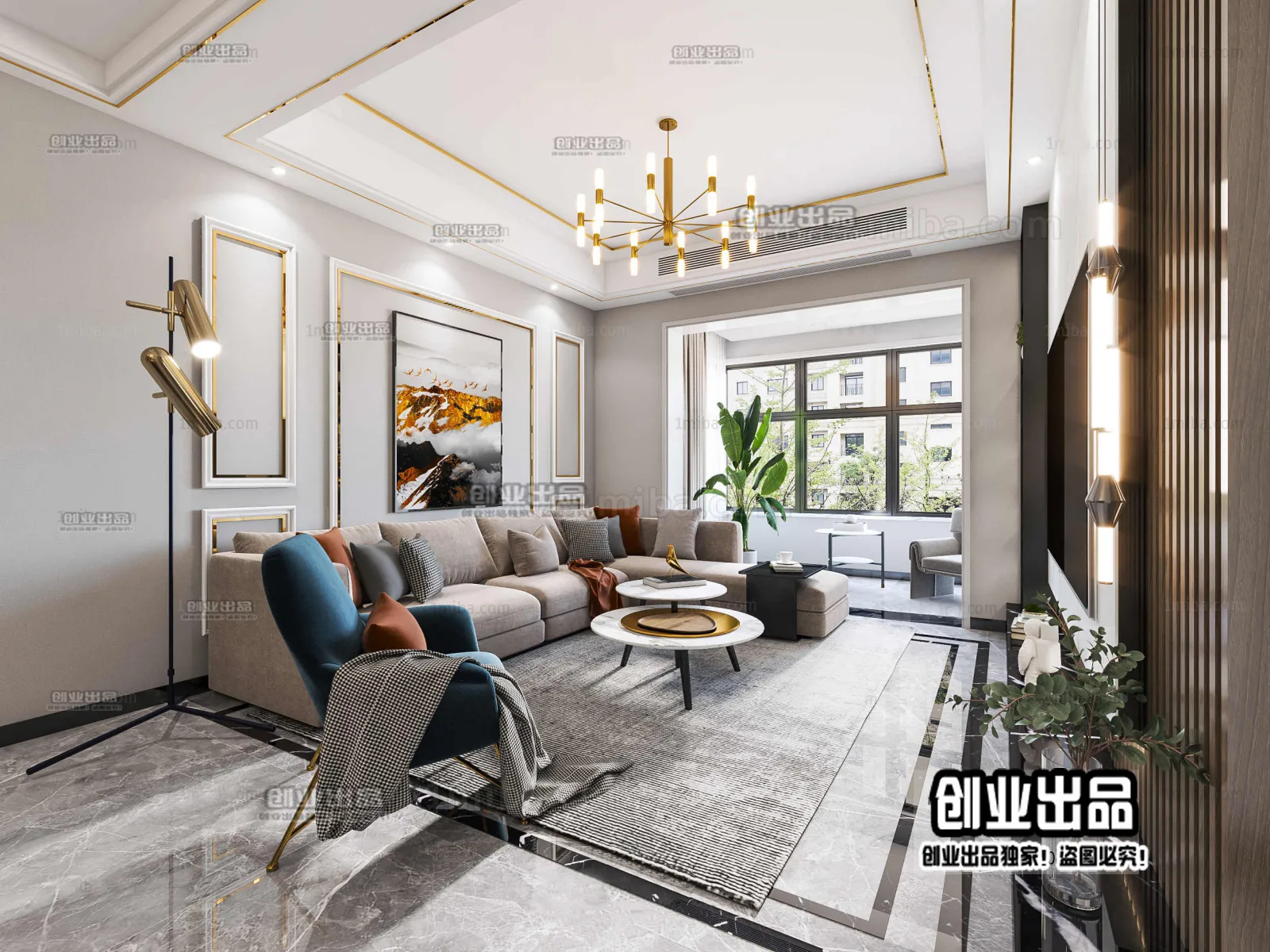 Living Room - Modern Style Interior 3D Scenes - 067