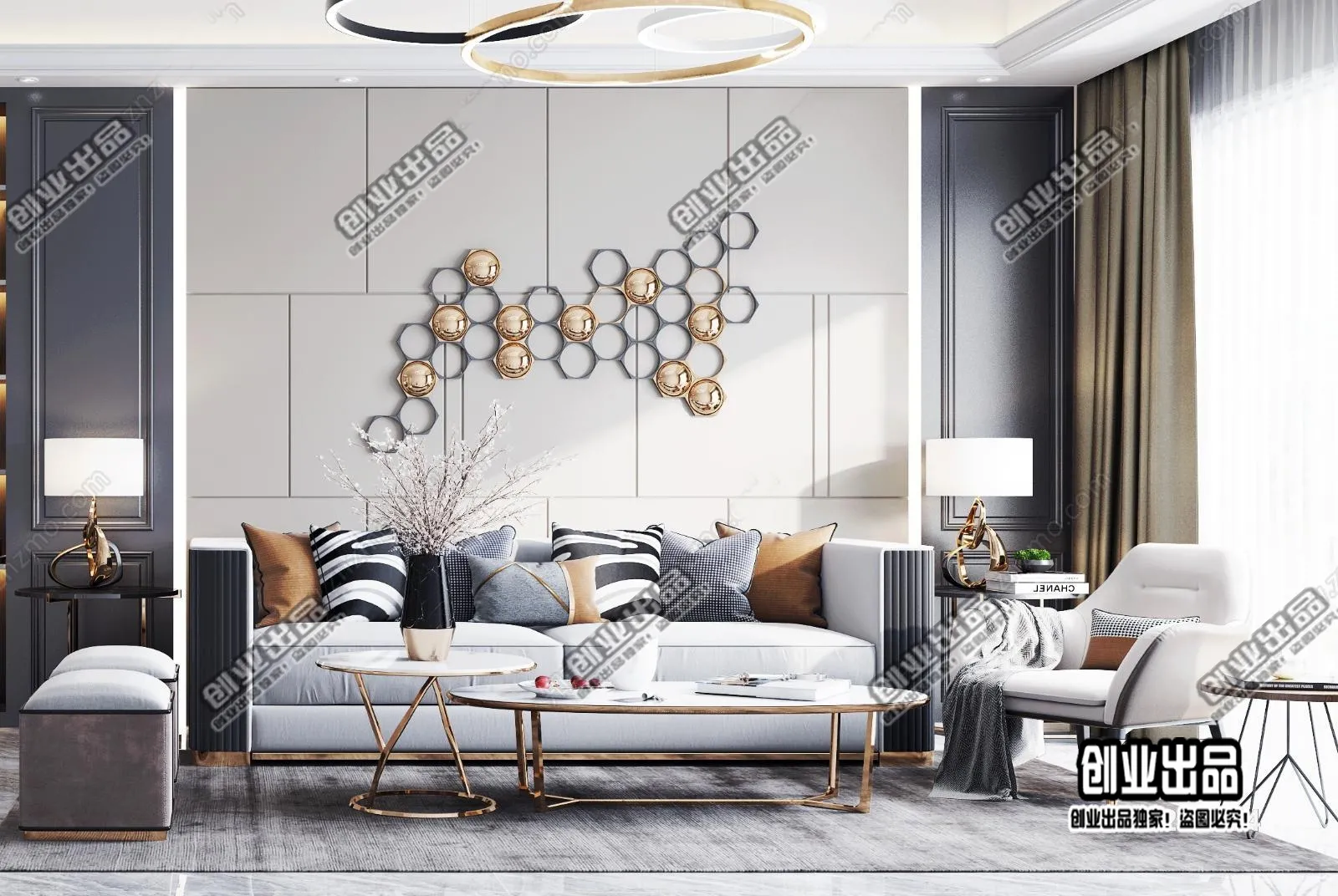 Living Room - Modern Style Interior 3D Scenes - 068