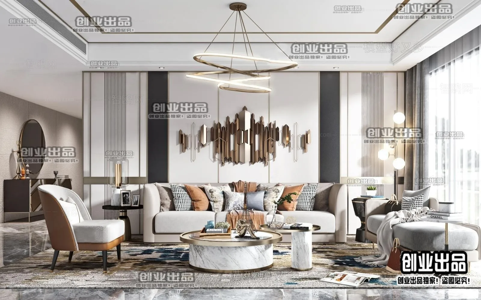 Living Room - Modern Style Interior 3D Scenes - 069