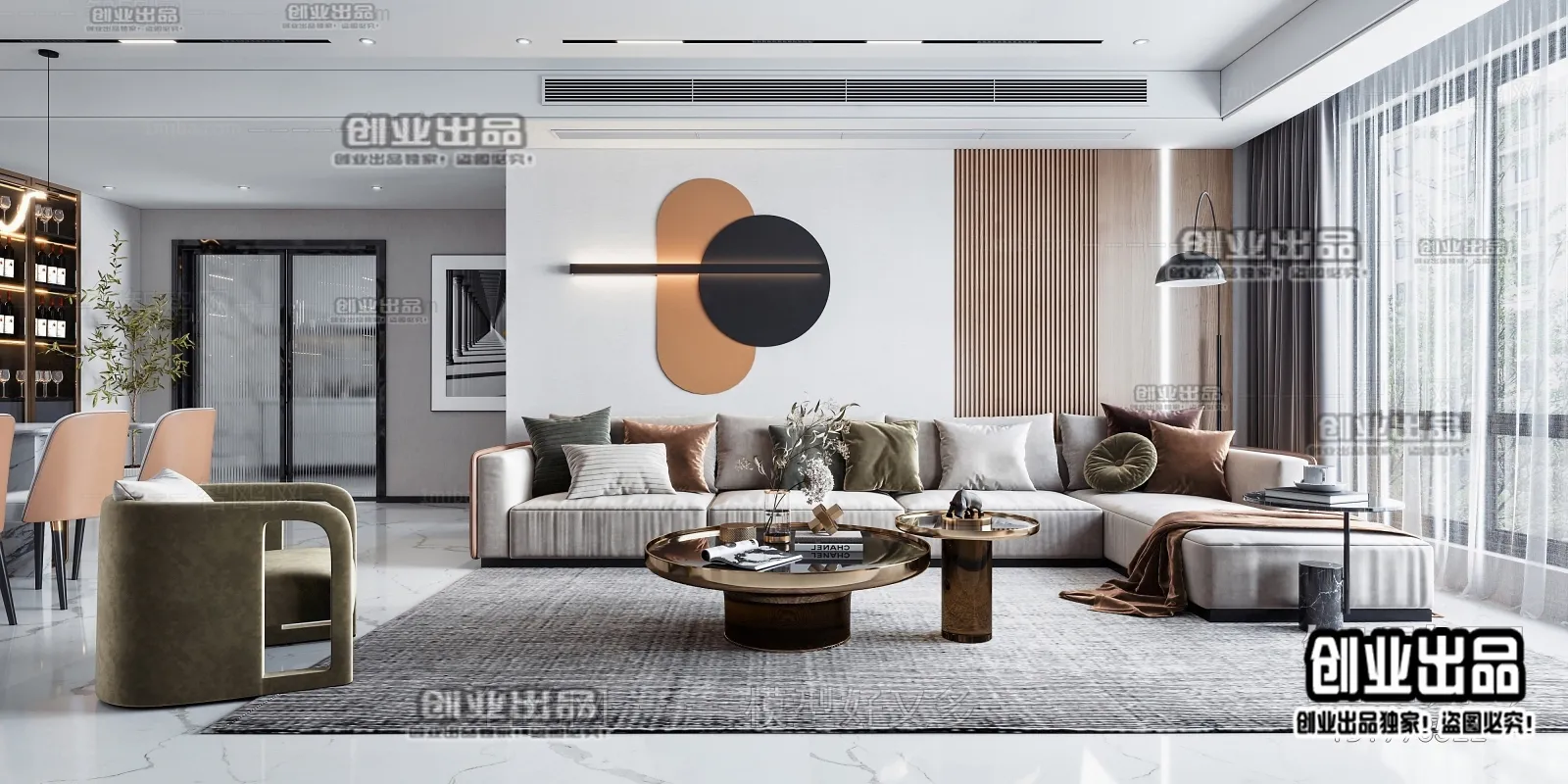 Living Room - Modern Style Interior 3D Scenes - 073