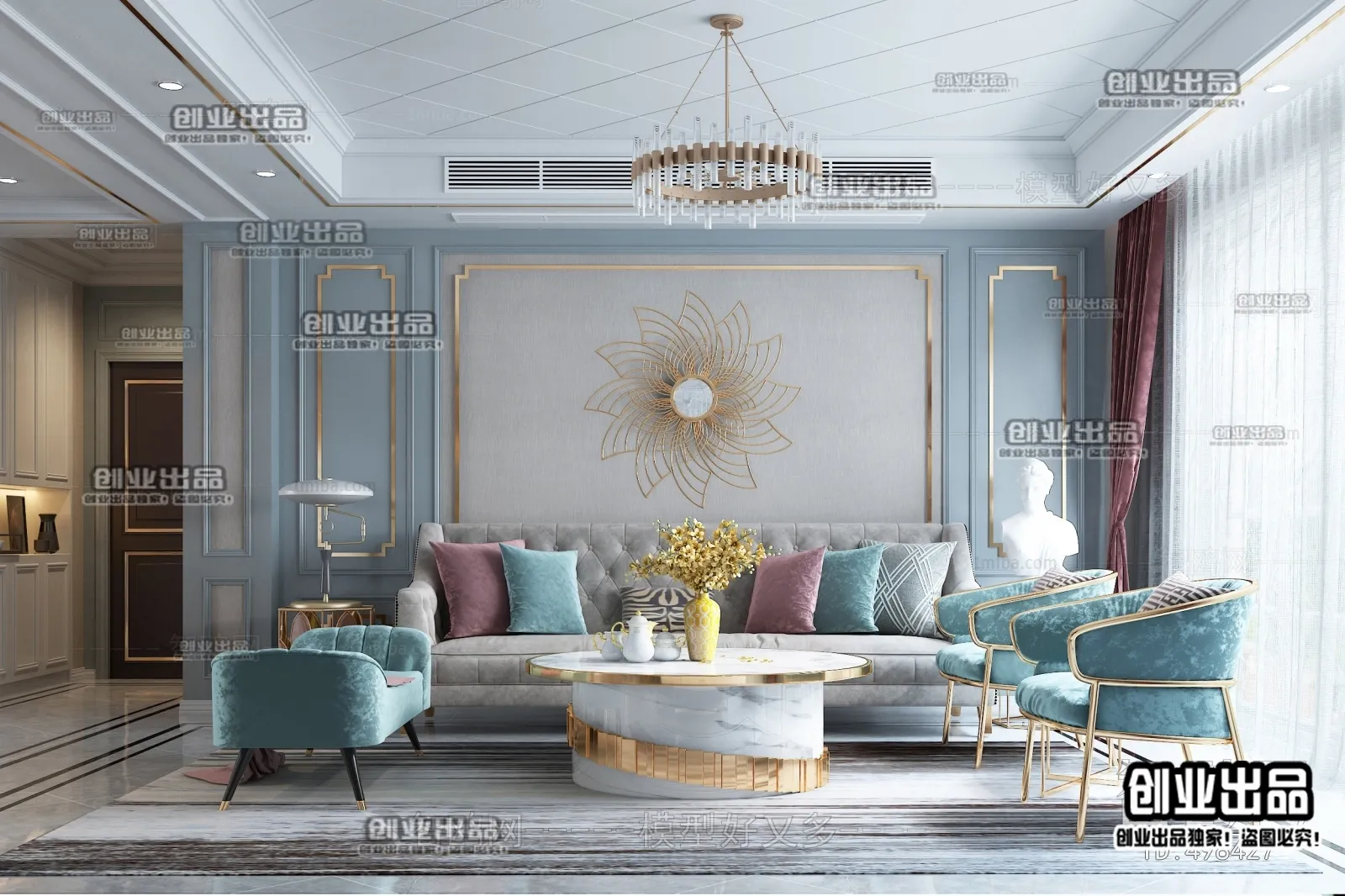 Living Room - Modern Style Interior 3D Scenes - 075