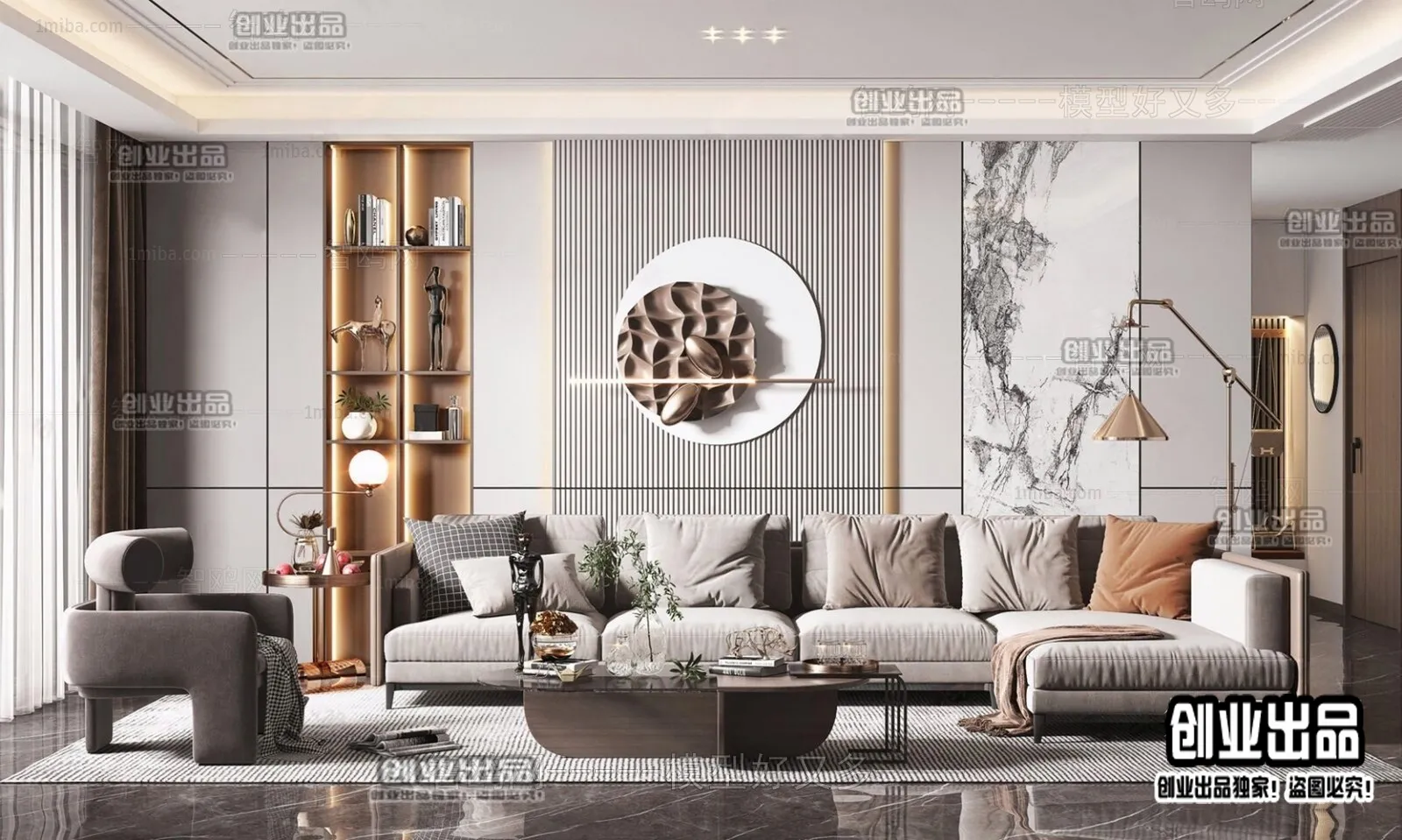 Living Room - Modern Style Interior 3D Scenes - 077