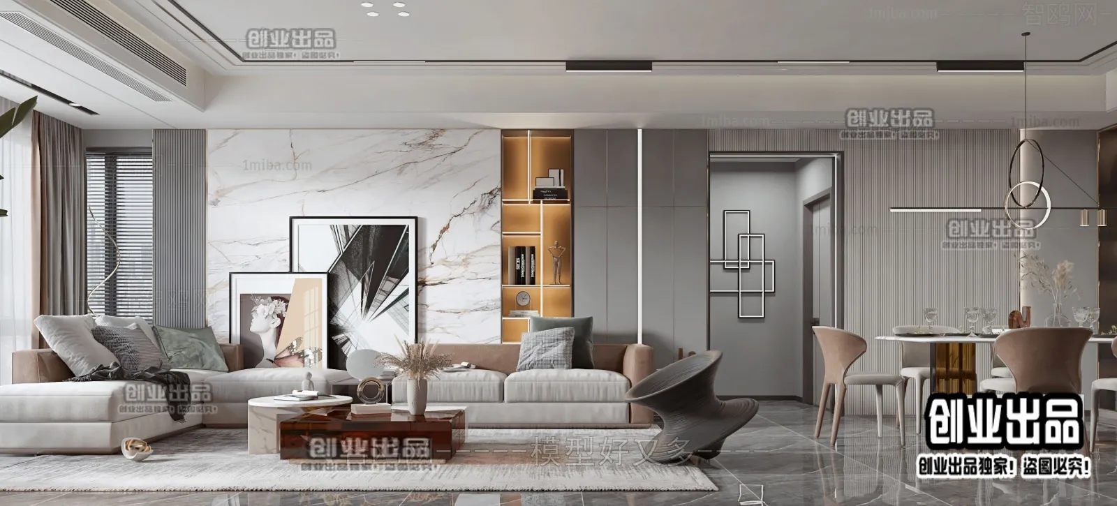 Living Room - Modern Style Interior 3D Scenes - 078