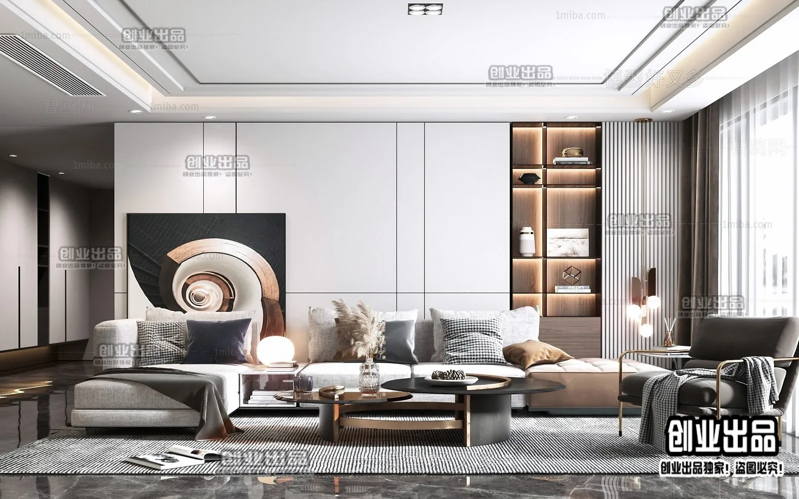Living Room - Modern Style Interior 3D Scenes - 080