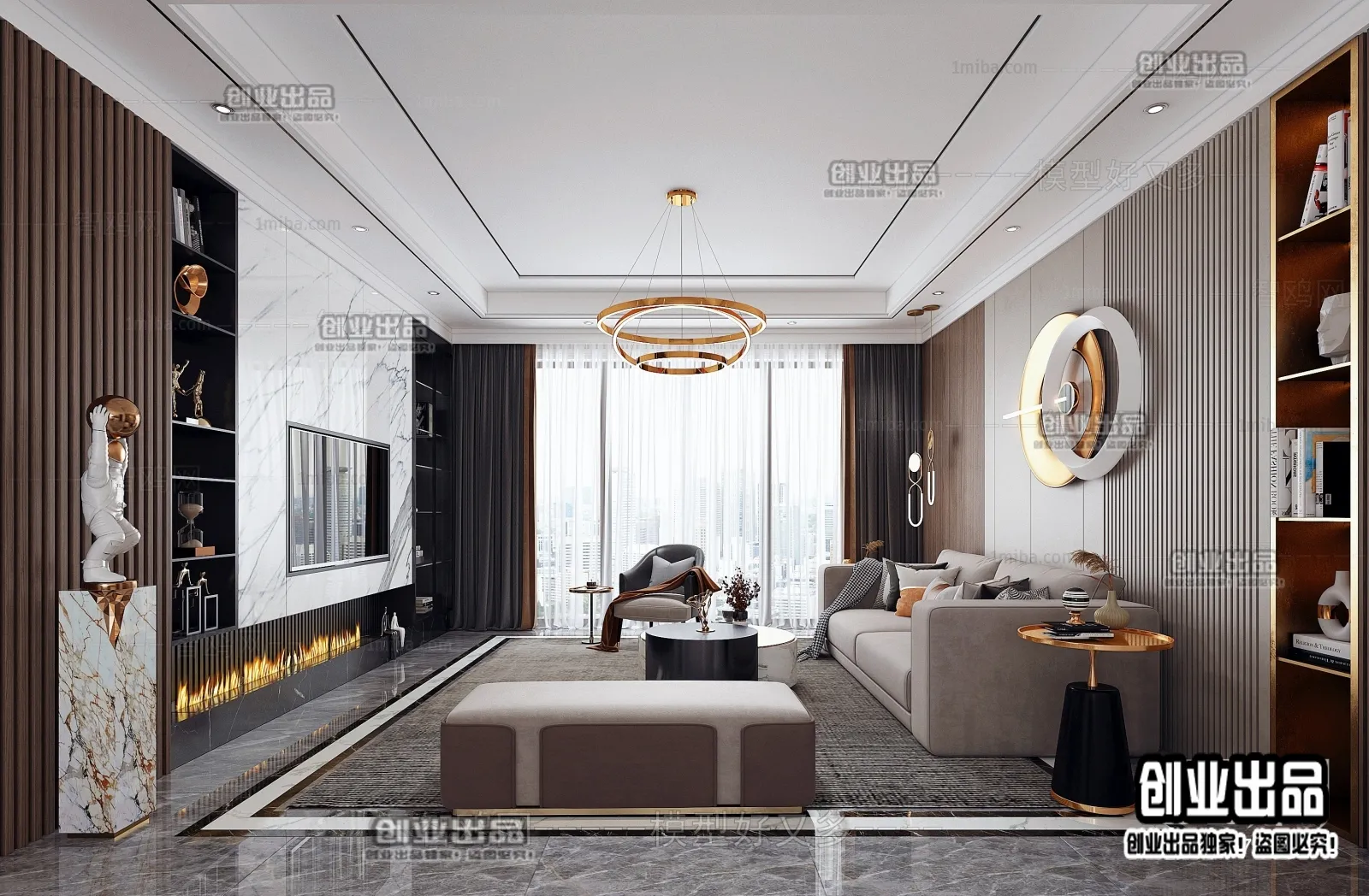 Living Room - Modern Style Interior 3D Scenes - 082