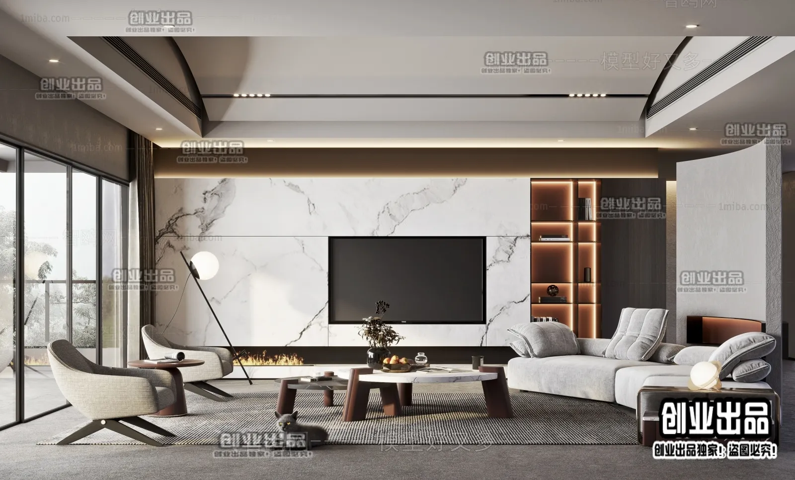 Living Room - Modern Style Interior 3D Scenes - 087