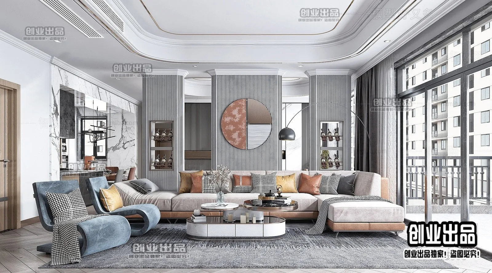 Living Room - Modern Style Interior 3D Scenes - 090