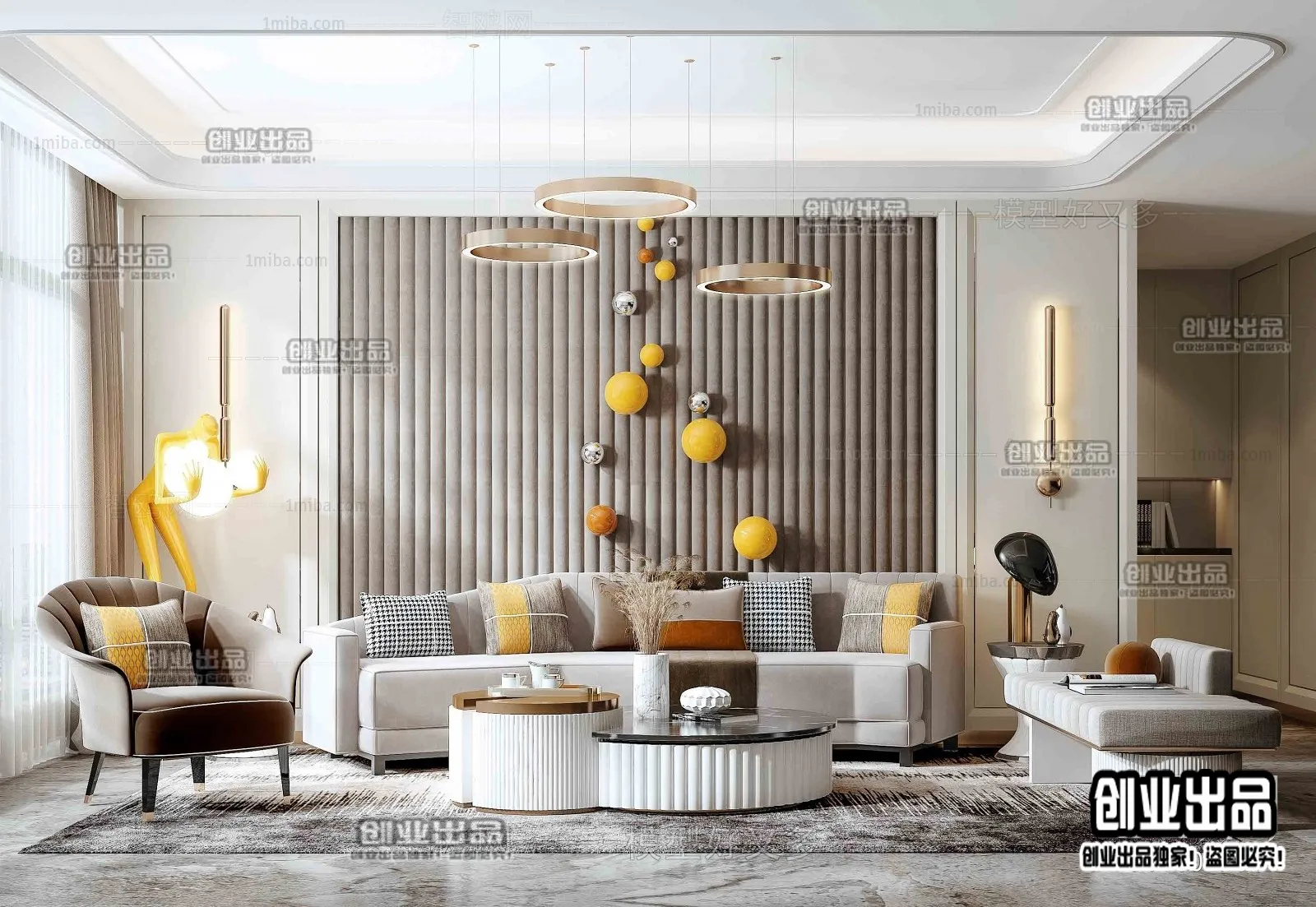 Living Room - Modern Style Interior 3D Scenes - 093