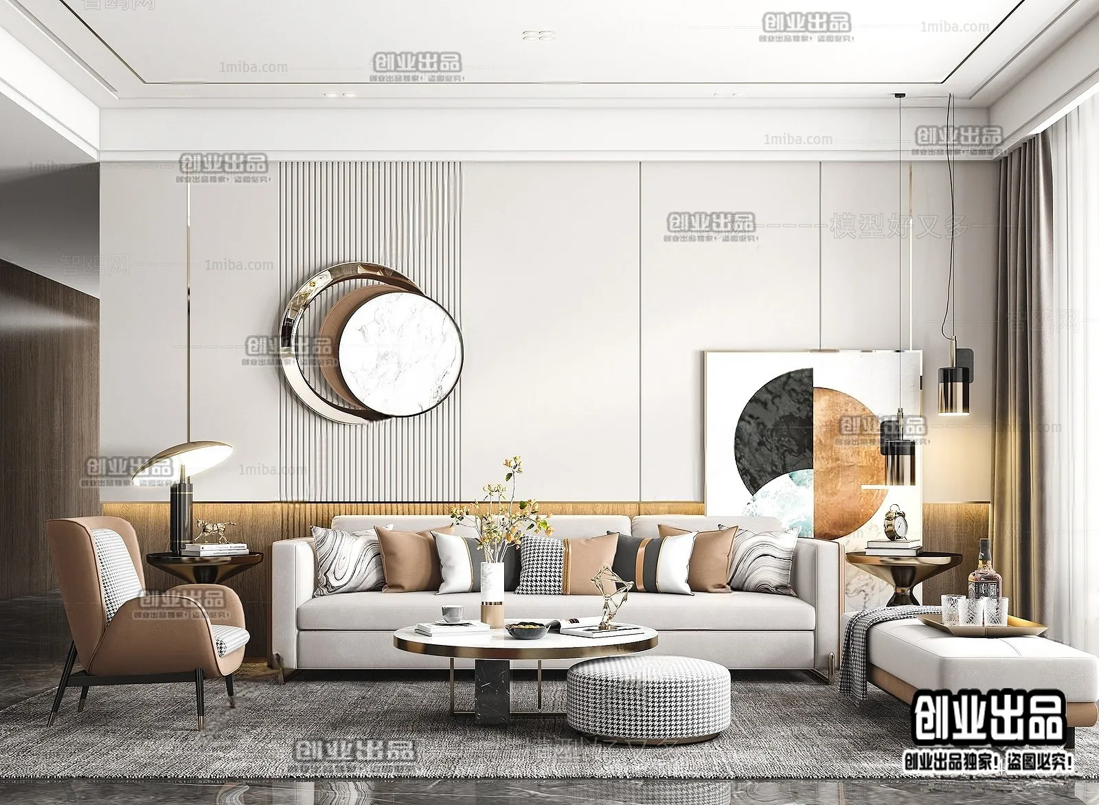Living Room - Modern Style Interior 3D Scenes - 095