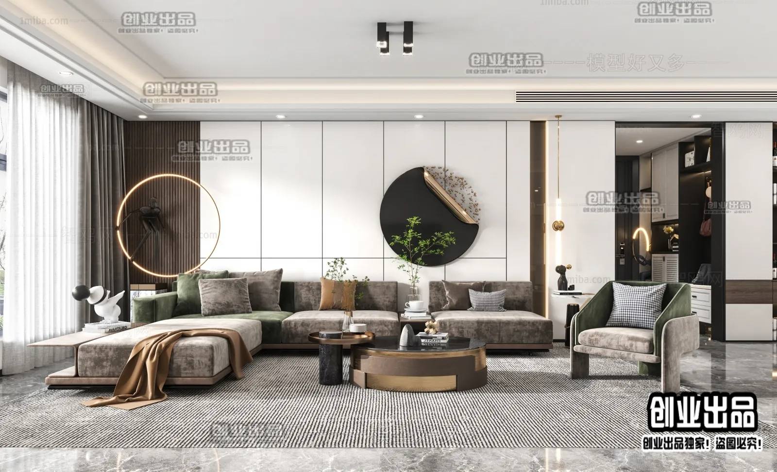Living Room - Modern Style Interior 3D Scenes - 096