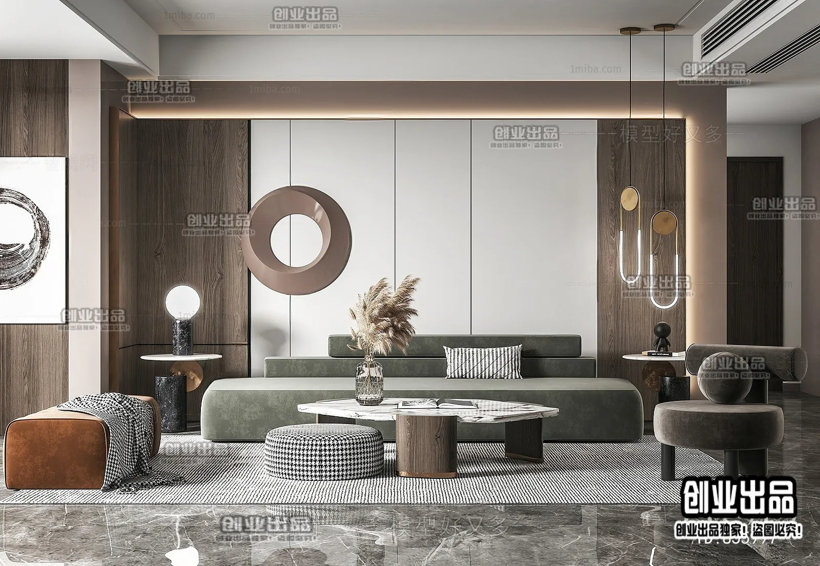 Living Room - Modern Style Interior 3D Scenes - 097