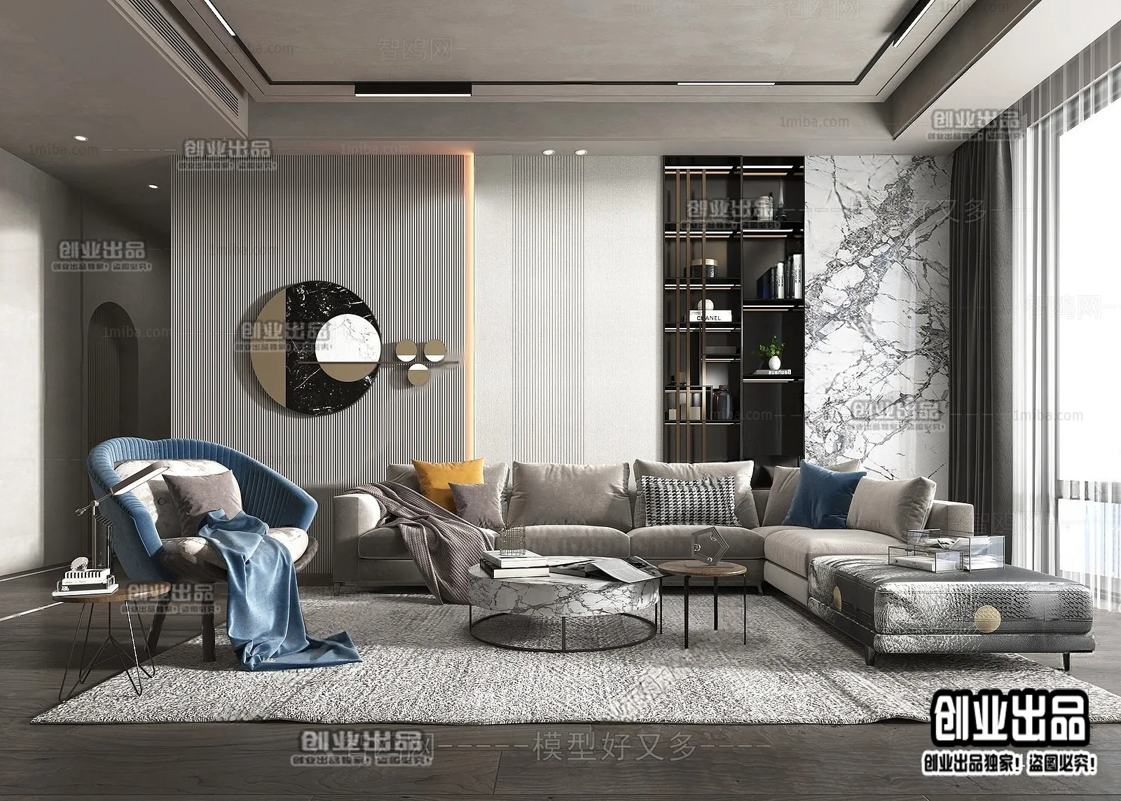 Living Room - Modern Style Interior 3D Scenes - 098