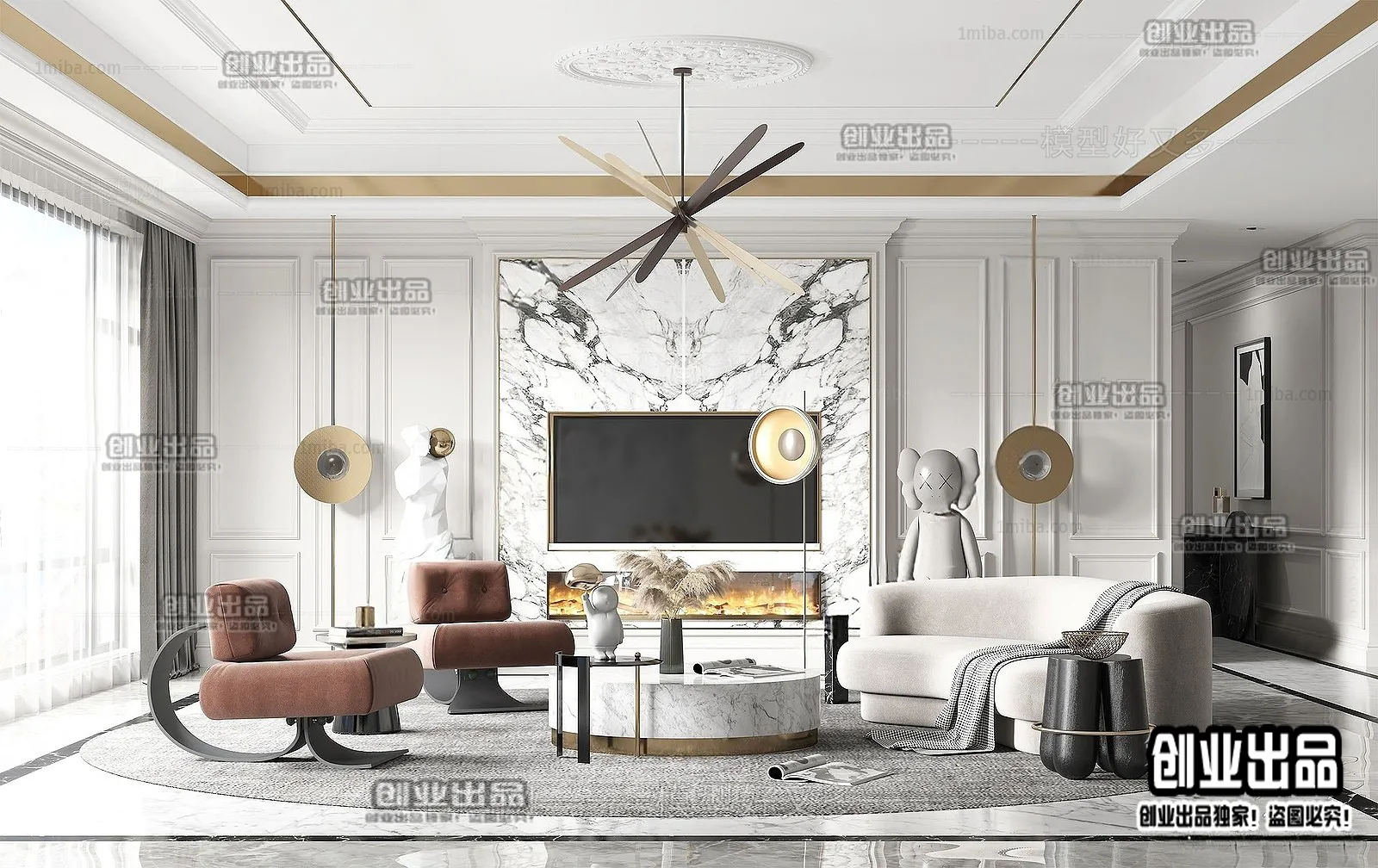 Living Room - Modern Style Interior 3D Scenes - 099